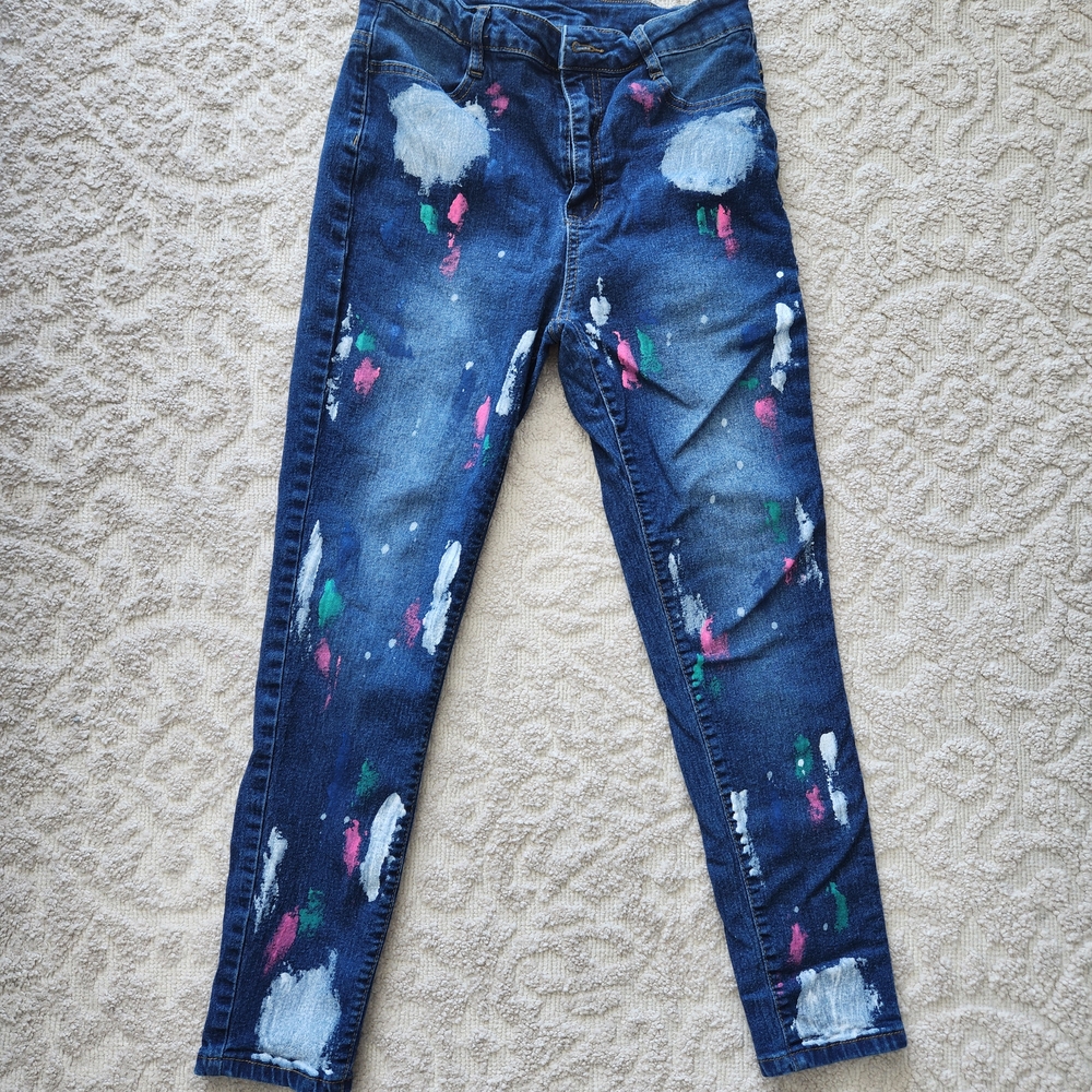 SHEIN Blue Paint-Splatter Skinny Jeans